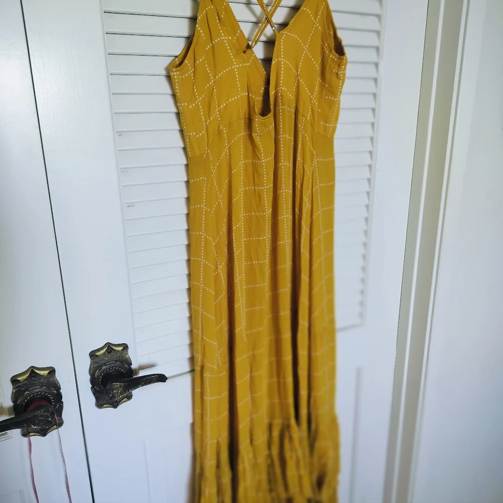 Free People Intimately Marigold Yellow w/ White Stars Snap Front Sundress Small